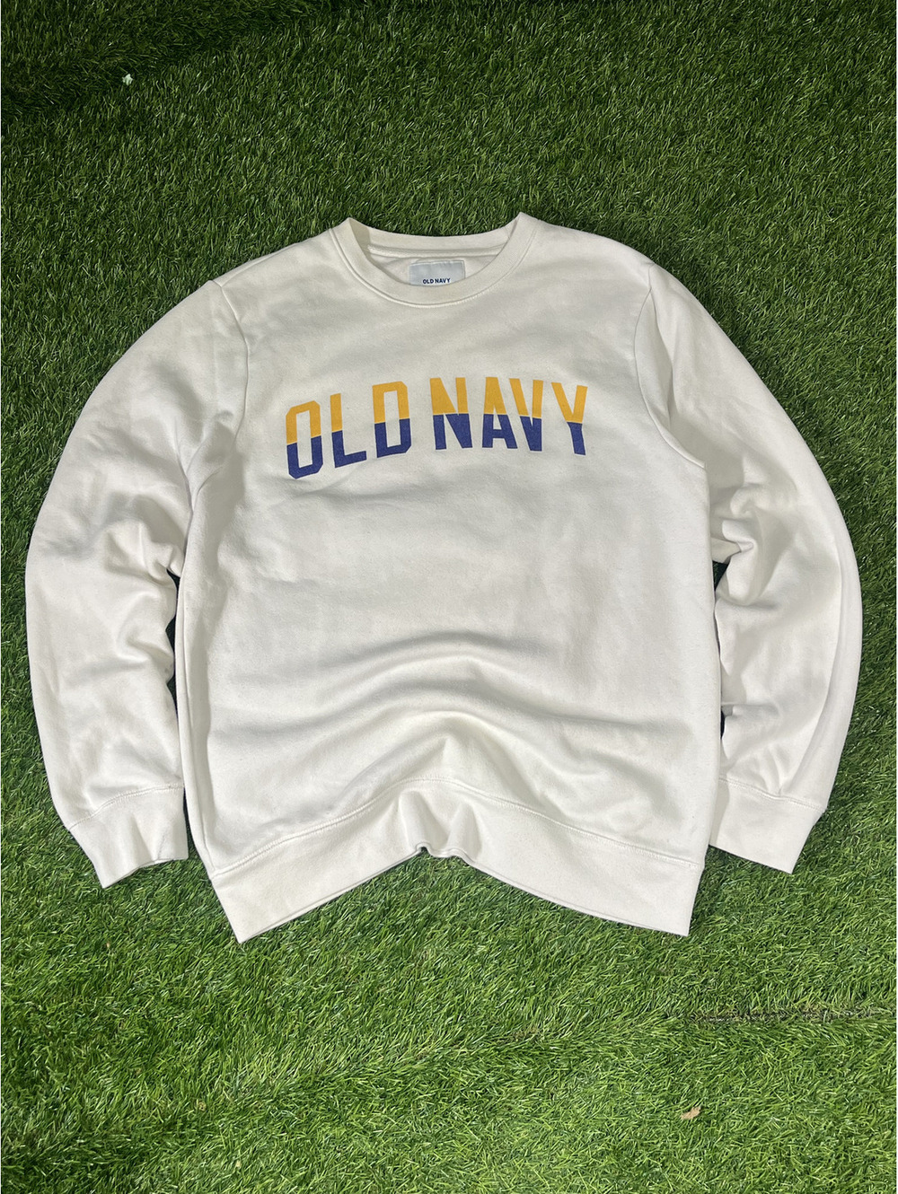 Y2k Old Navy White Cotton Crew Neck Sweatshirt Mens Size M Medium